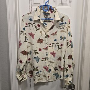Thalian Vintage Silk Butterfly And Floral Shirt Size L